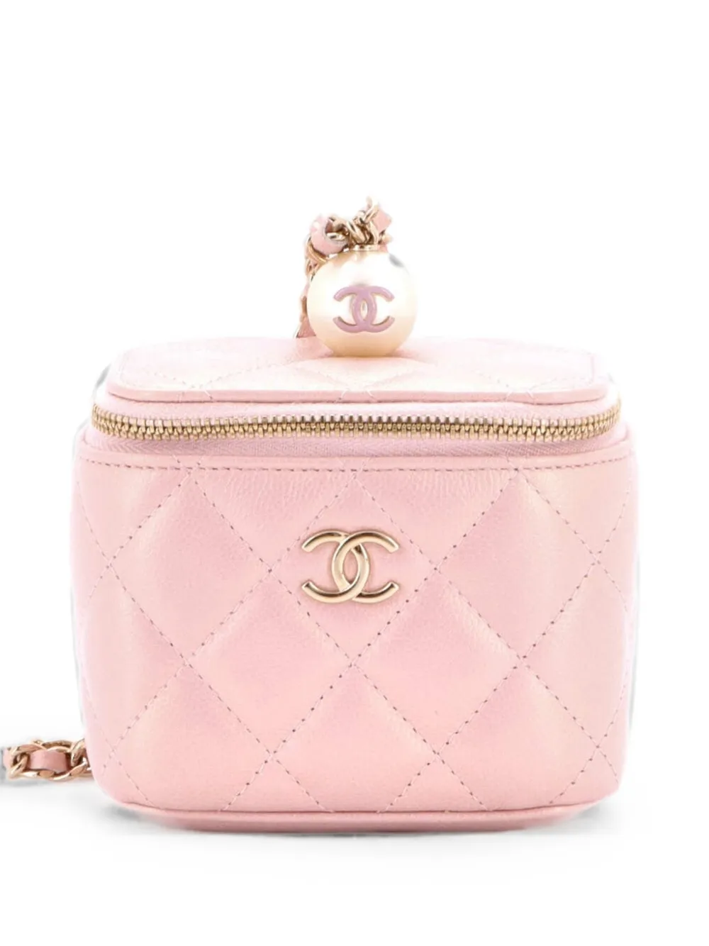 CHANEL Pre-Owned Classic Pearl Vanity Case with Chain Quilted Iridescent Caviar Mini crossbody bag - Rosa