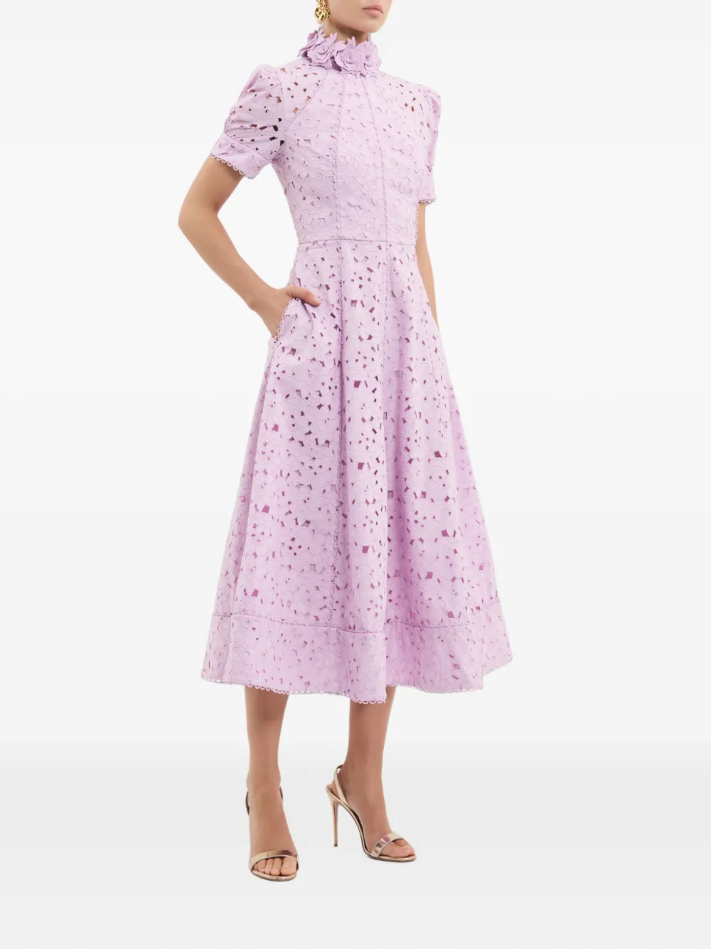 Rebecca Vallance Kitsu midi-jurk met korte mouwen Paars
