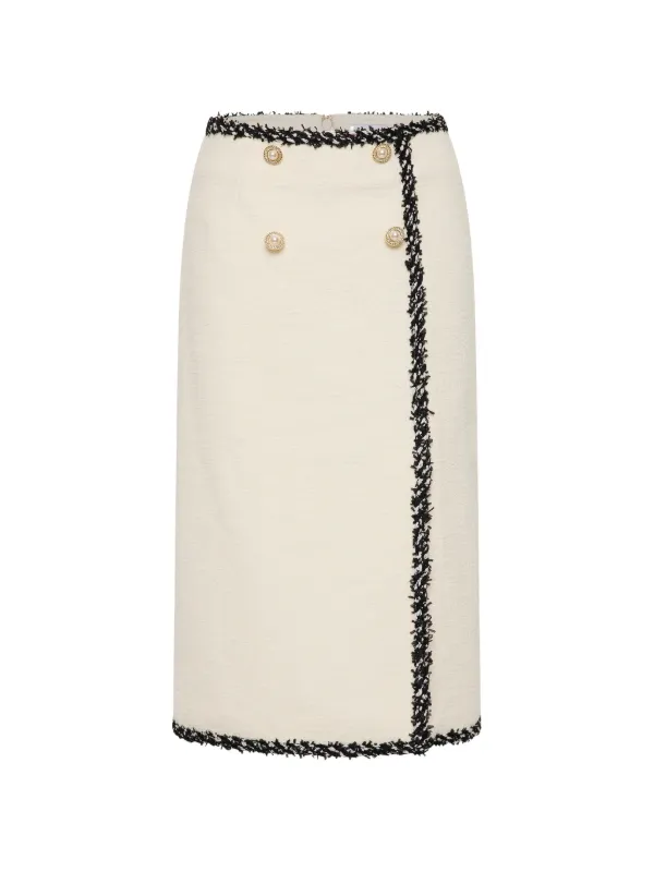 Rebecca Vallance Jacquie Faux-pearl Button Skirt in Neutrals