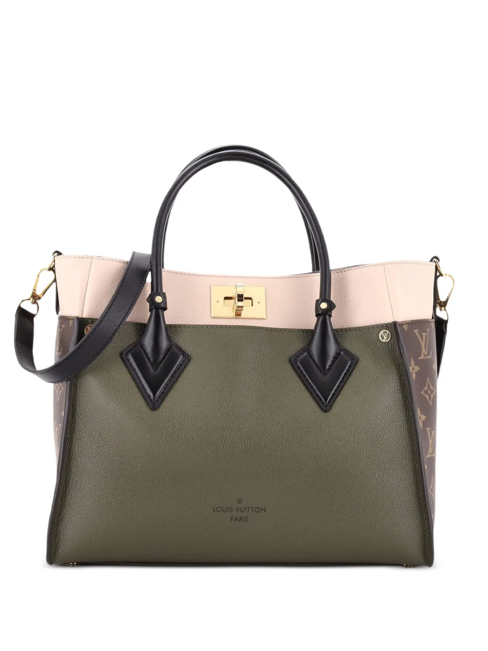 Louis Vuitton Pre-Owned On My Side Leather with Monogram Canvas MM tote bag - Marrone