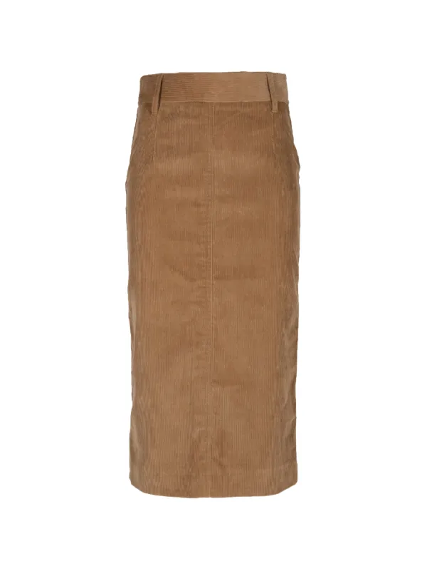 Maria McManus Corduroy Midi Pencil Skirt in Brown