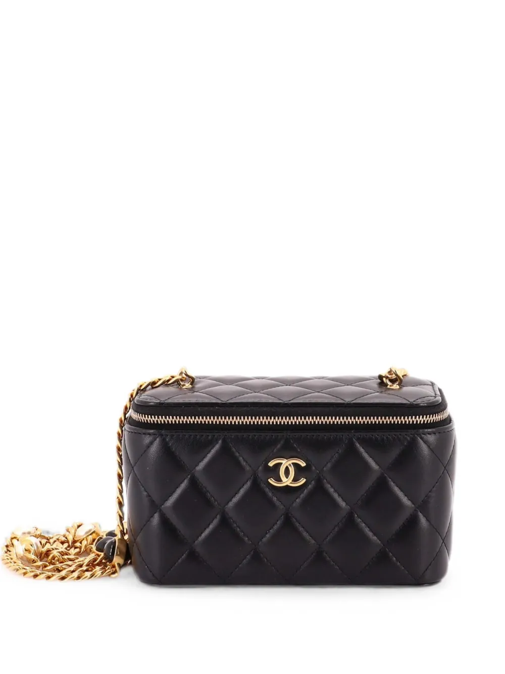CHANEL Pre-Owned Classic Vanity Case with Resin Pearl Chain Quilted Lambskin Small clutch bag - Nero