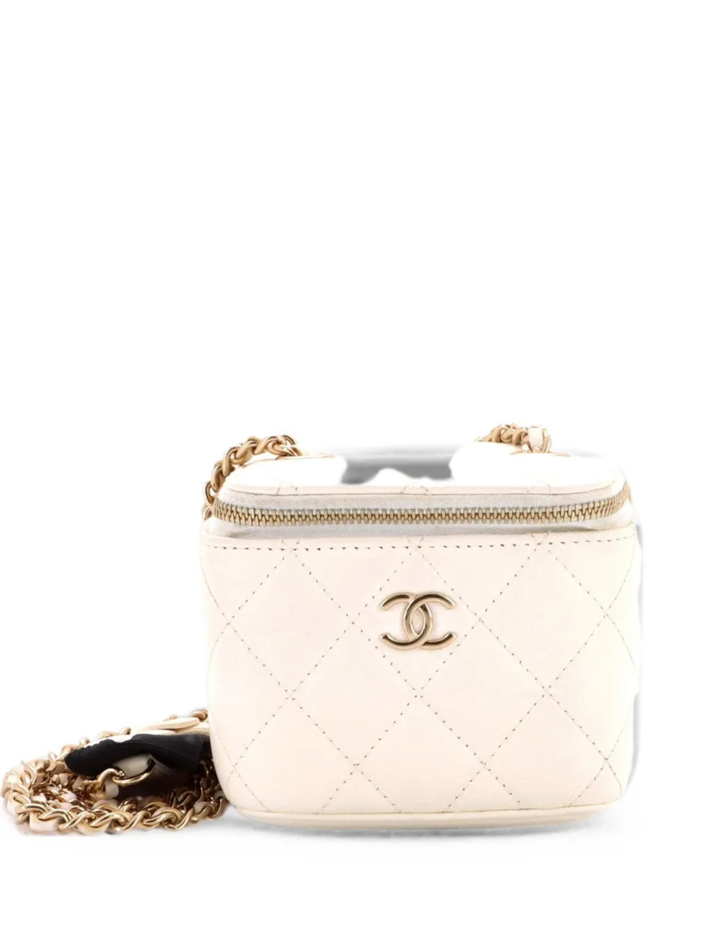 CHANEL Pre-Owned Camellia Bow Vanity Case with Chain Quilted Lambskin Mini crossbody bag - Bianco
