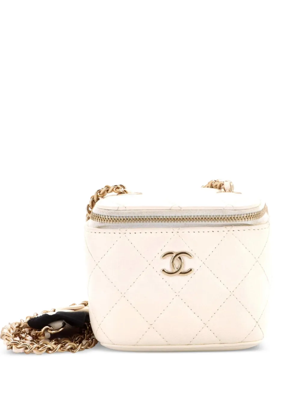 CHANEL Pre-Owned Camellia Bow Vanity Case with Chain Quilted Lambskin Mini crossbody bag - Weiß