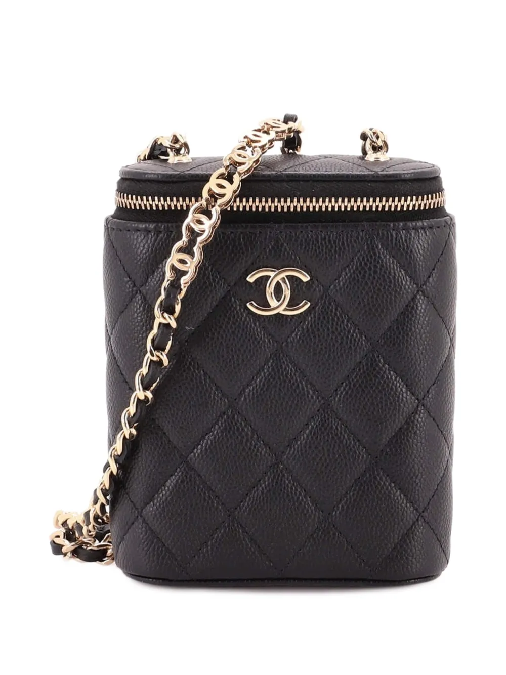 CHANEL Pre-Owned Vertical Tiny CC Link Vanity Case with Chain Quilted Caviar Small pouch - Schwarz