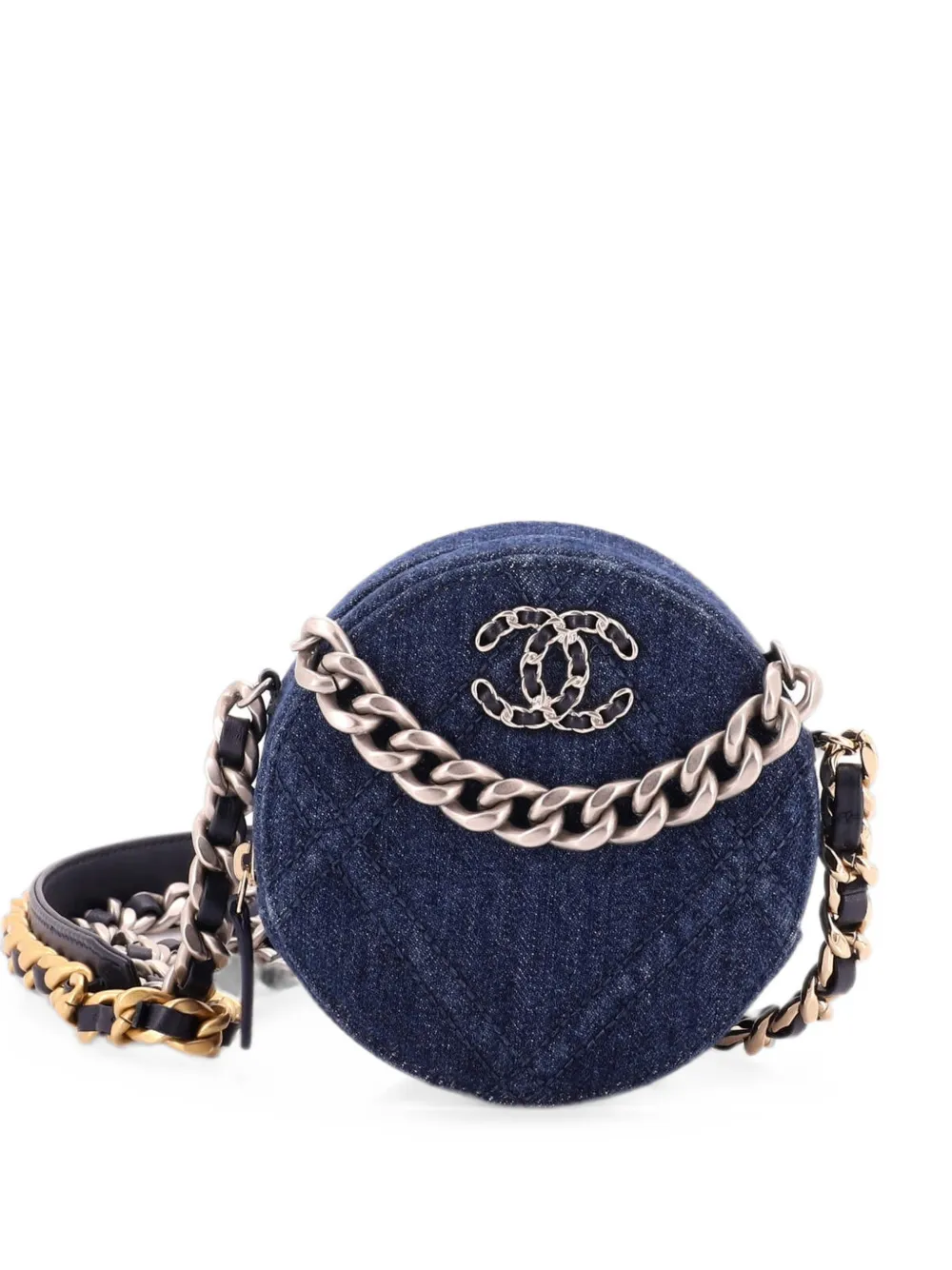CHANEL Pre-Owned 19 Round Clutch with Chain Quilted Denim crossbody bag - Blu