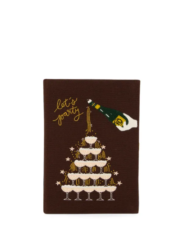 Olympia Le-Tan Let`s Party Embroidered Book-shaped Clutch Bag in Brown