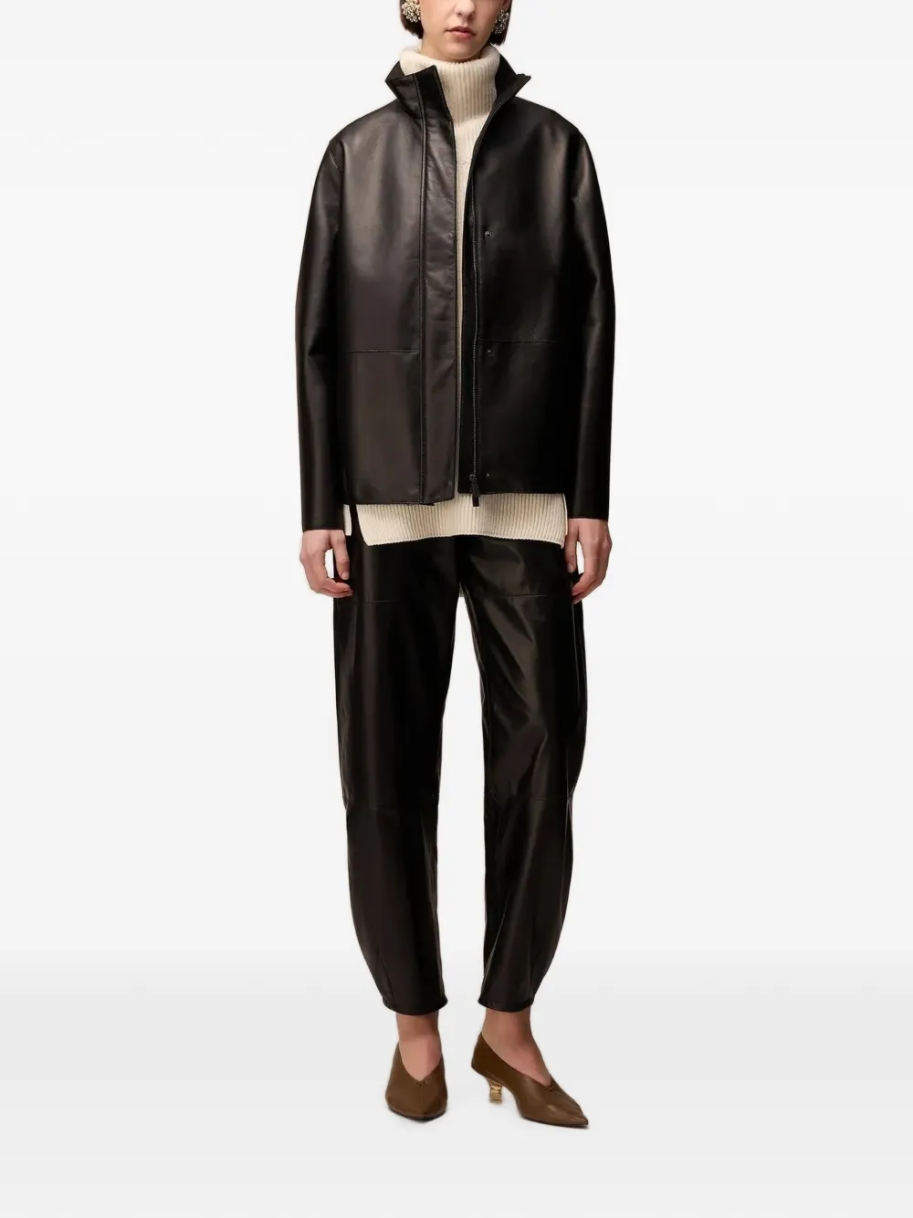 RETORI Barrel-fit leren broek Zwart