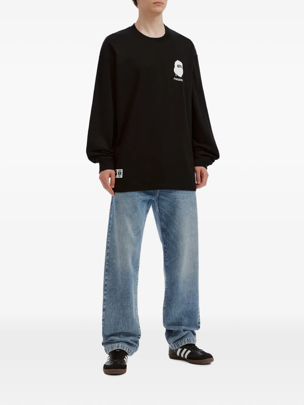 FINGERCROXX x A Bathing Ape T-shirt met lange mouwen en logoprint Zwart