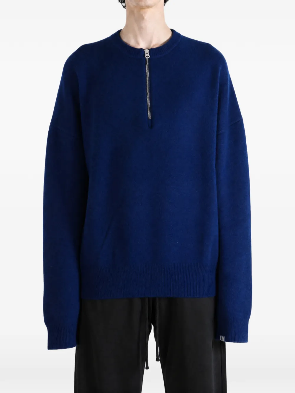 extreme cashmere Trui met verlaagde schouders en rits Blauw