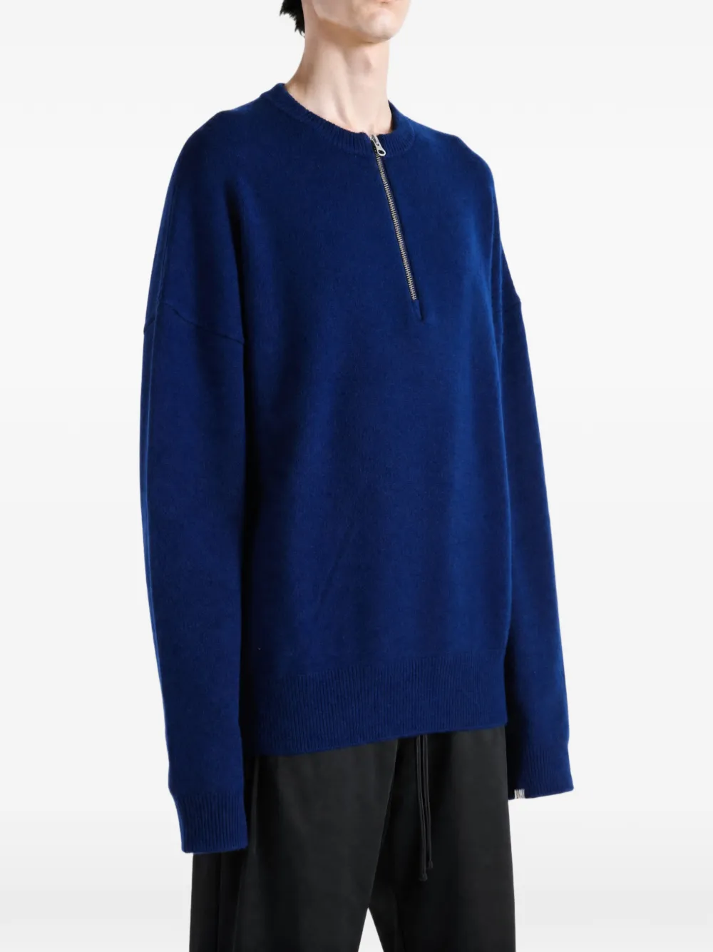 extreme cashmere Trui met verlaagde schouders en rits Blauw