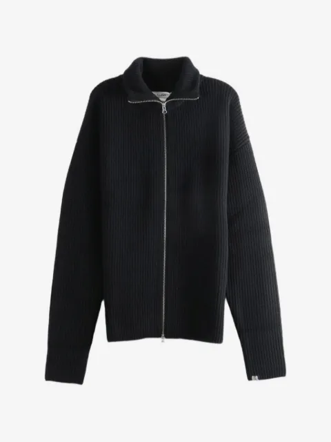 extreme cashmere ribbed-knit zip-up sweater