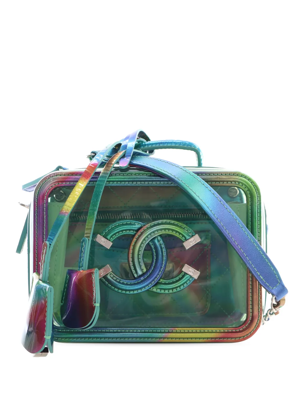CHANEL Pre-Owned 2019 Small Rainbow PVC CC Filigree Vanity Case satchel - Verde