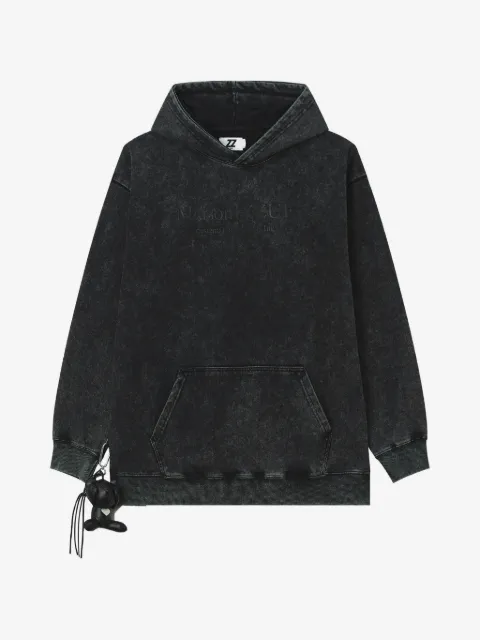 izzue acid-wash logo-embroidered hoodie