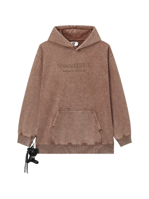 izzue acid-wash logo-embroidered hoodie