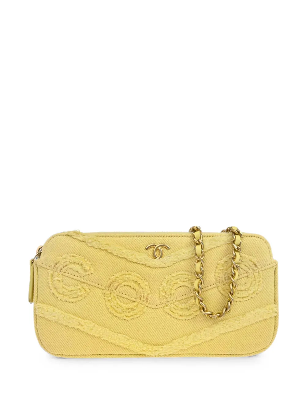CHANEL Pre-Owned 2019 Denim Coco Fringe double-zip clutch - Giallo