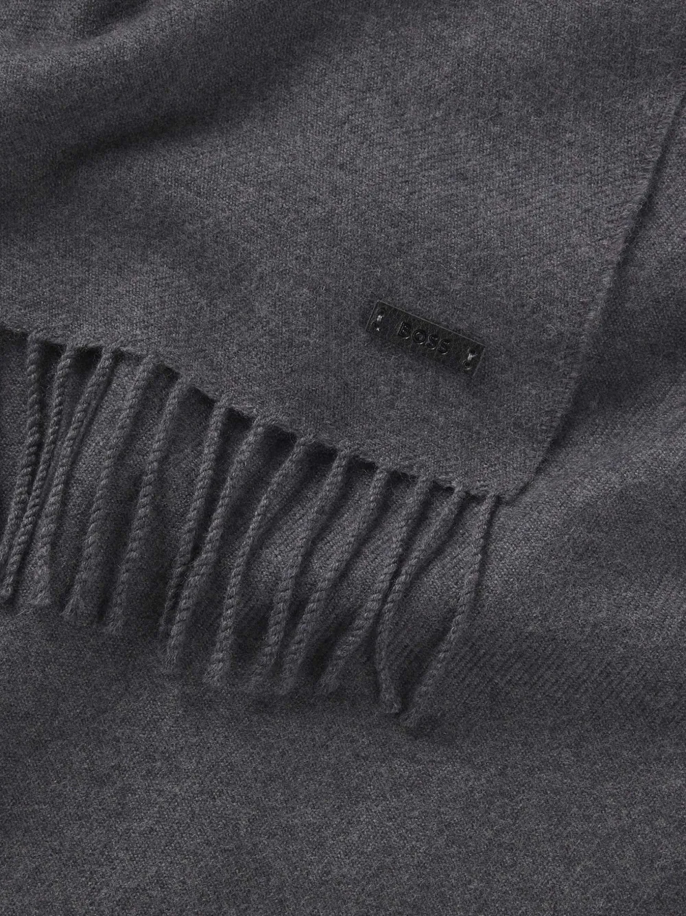 BOSS Wollen sjaal met logo-patch Grijs