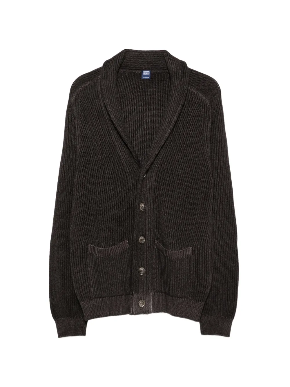 Fedeli ribbed-knit shawl-lapel cardigan - Brown