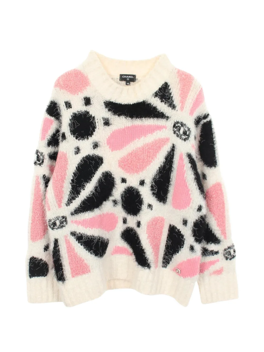 CHANEL Pre-Owned 1986-1988 Coco Mark floral-pattern sweater - Bianco