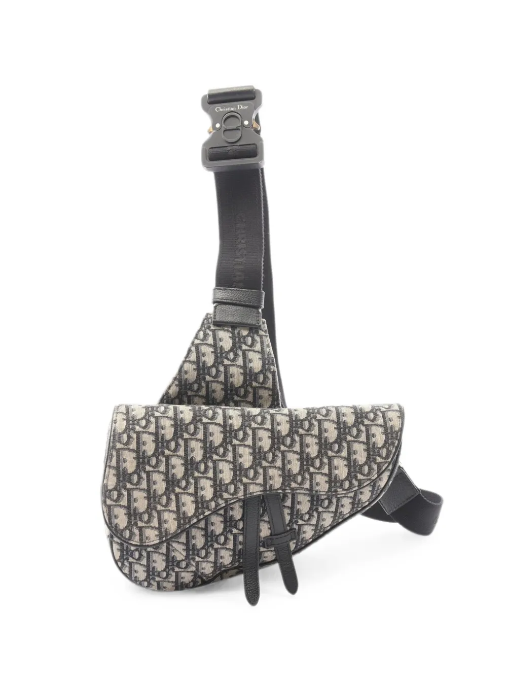 Pre-owned Dior 2000s Saddle Oblique-jacquard Sling Bag In Neutrals