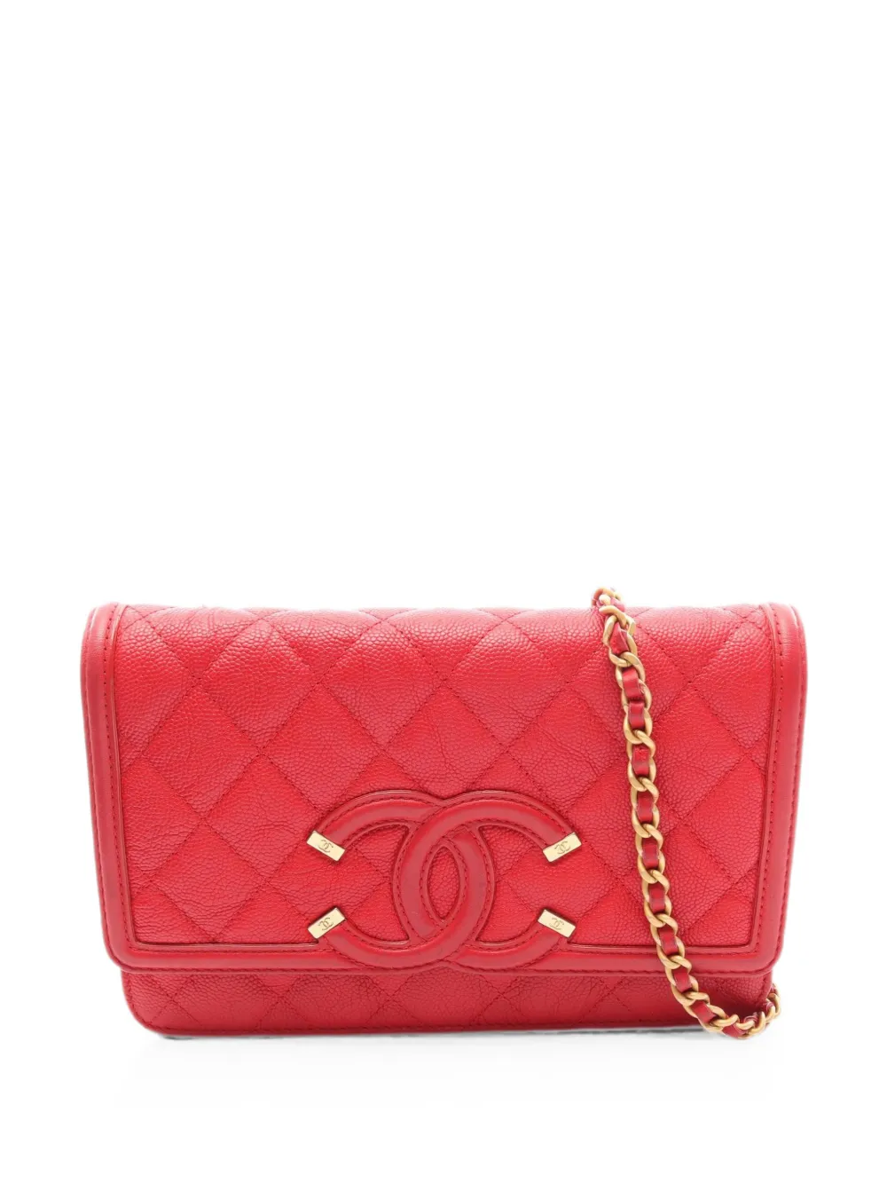 CHANEL Pre-Owned 2018 CC filigree matelassé chain shoulder bag - Rosso