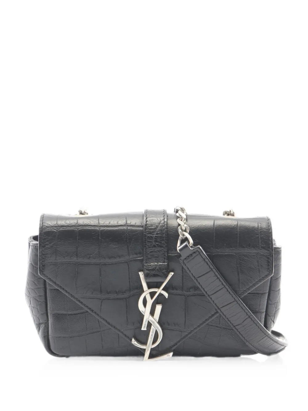 Saint Laurent Pre-Owned 2010s mini Monogram croc-embossed shoulder bag - Nero