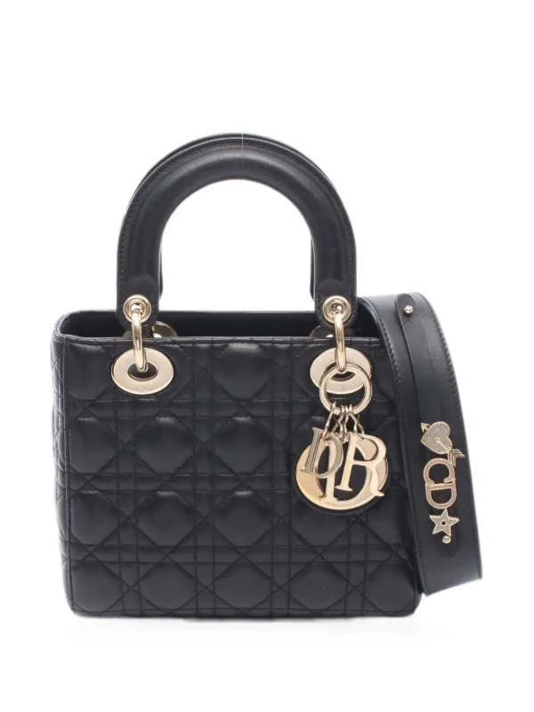 Dior Pre-owned 2010s Small Lady Dior Cannage Tote Bag in Black