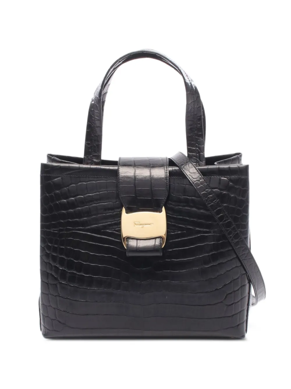 Ferragamo Pre-Owned 2010s Vala croc-embossed handbag - Nero