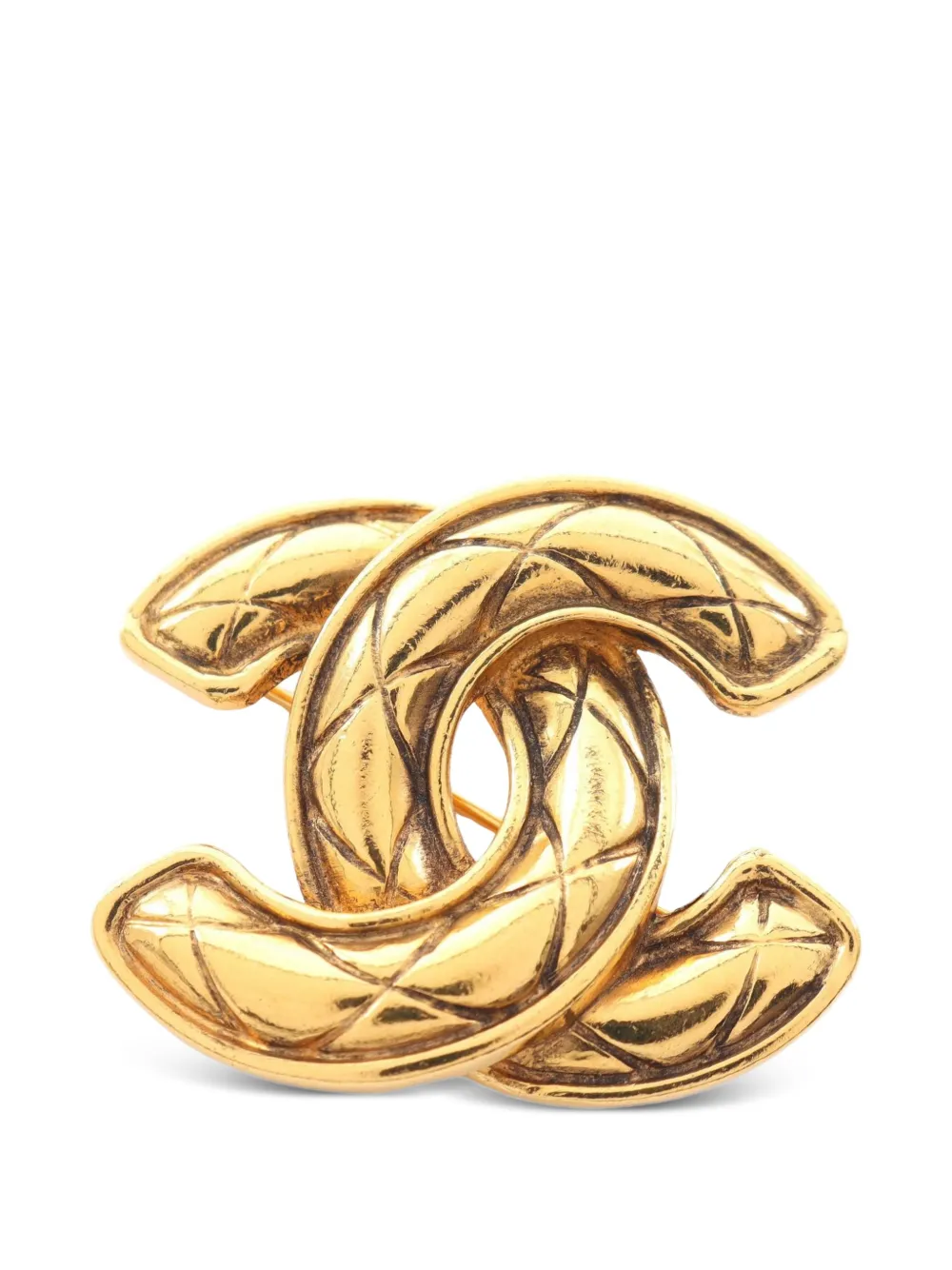 CHANEL Pre-Owned 1986-1988 Interlocking CC engraved brooch - Gold