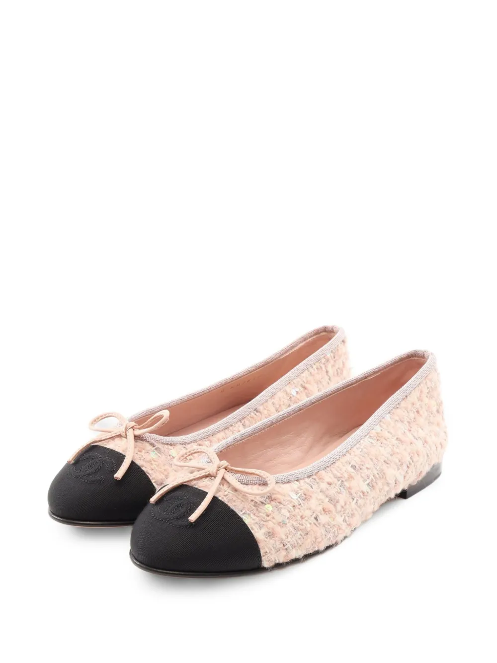 CHANEL Pre-Owned 1986-1988 cap-toe tweed ballet flats - Rosa