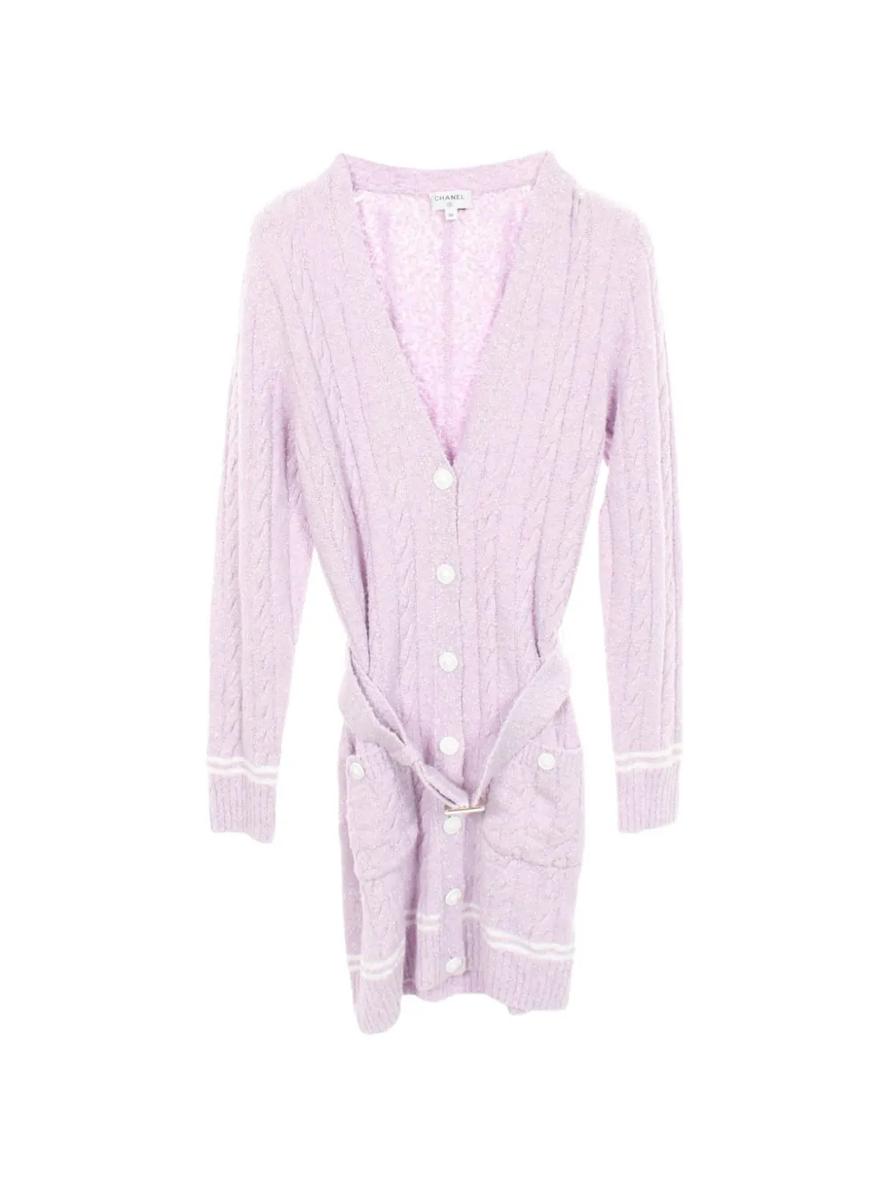 Pre-owned Chanel 1986-1988 Lion-button Belted Cardigan In Purple