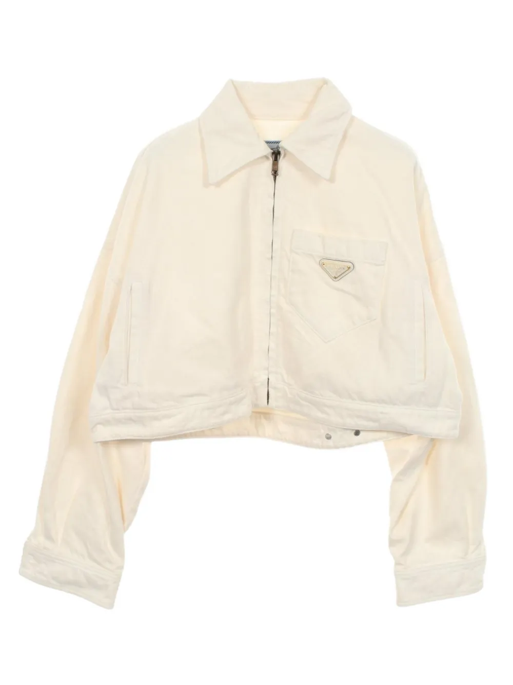 Prada Pre-Owned 2000s logo-plate cropped denim jacket - Toni neutri