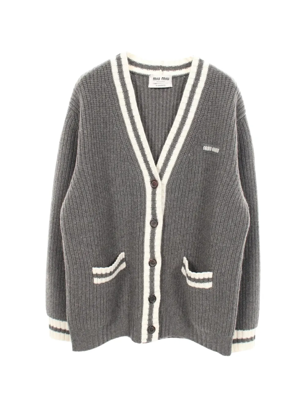 Miu Miu Pre-Owned 2010s logo rib-knit cardigan - Grigio