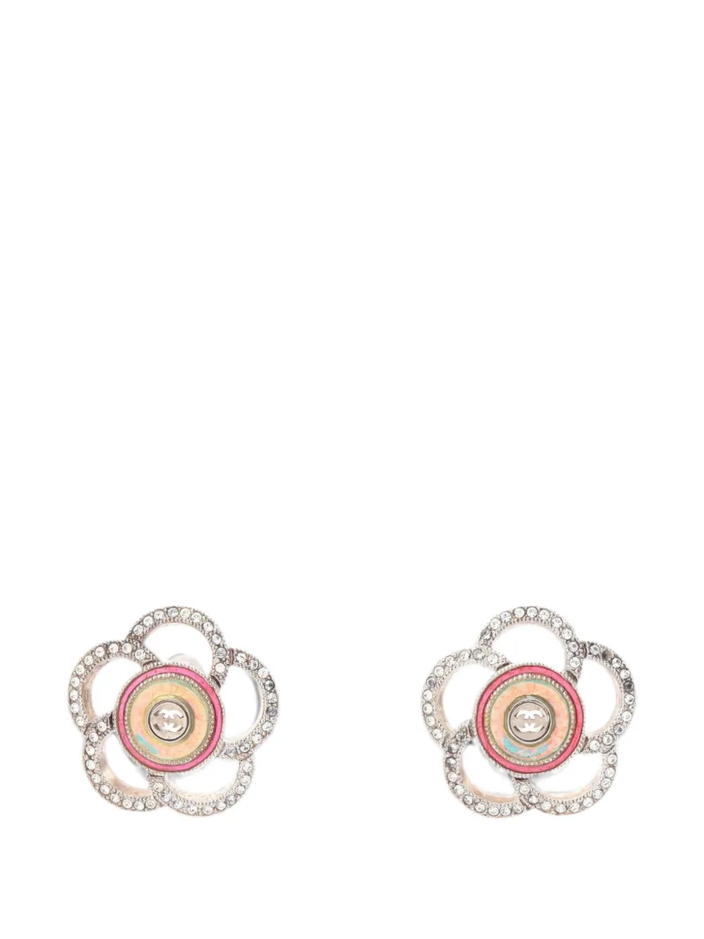 CHANEL Pre-Owned 2017 camellia-shape earrings - Argento