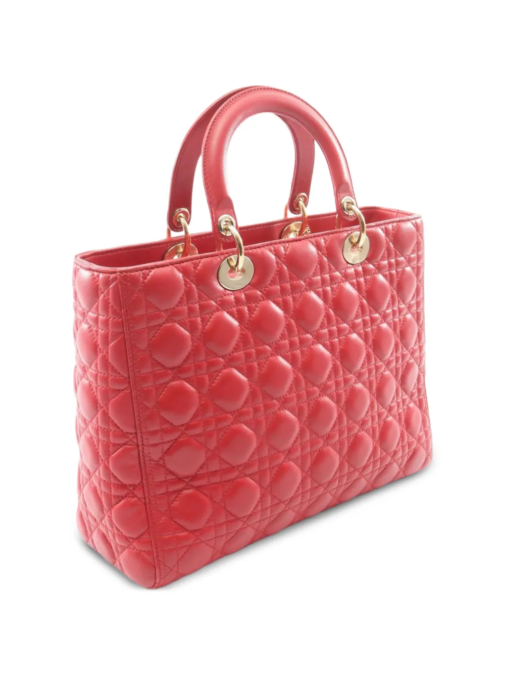 Dior Pre-owned 2010s Lady Dior Cannage Tote Bag in Red, view 2