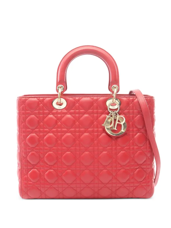 Dior Pre-owned 2010s Lady Dior Cannage Tote Bag in Red