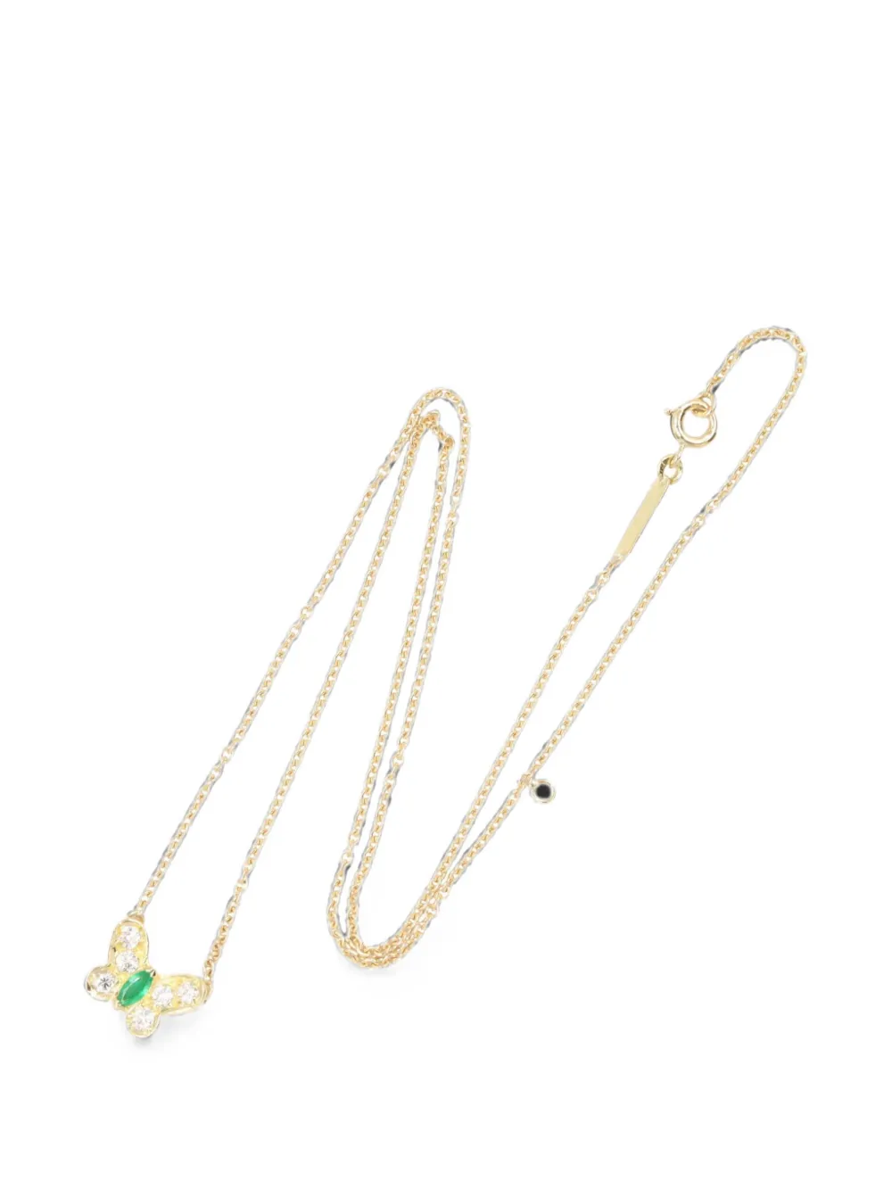 Van Cleef & Arpels Pre-Owned 2010s butterfly-motif emerald and diamond necklace - Oro