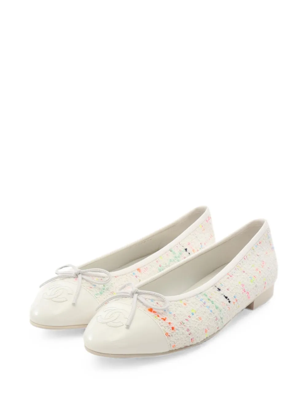 CHANEL Pre-Owned 1986-1988 bow-detail ballet flats - Bianco