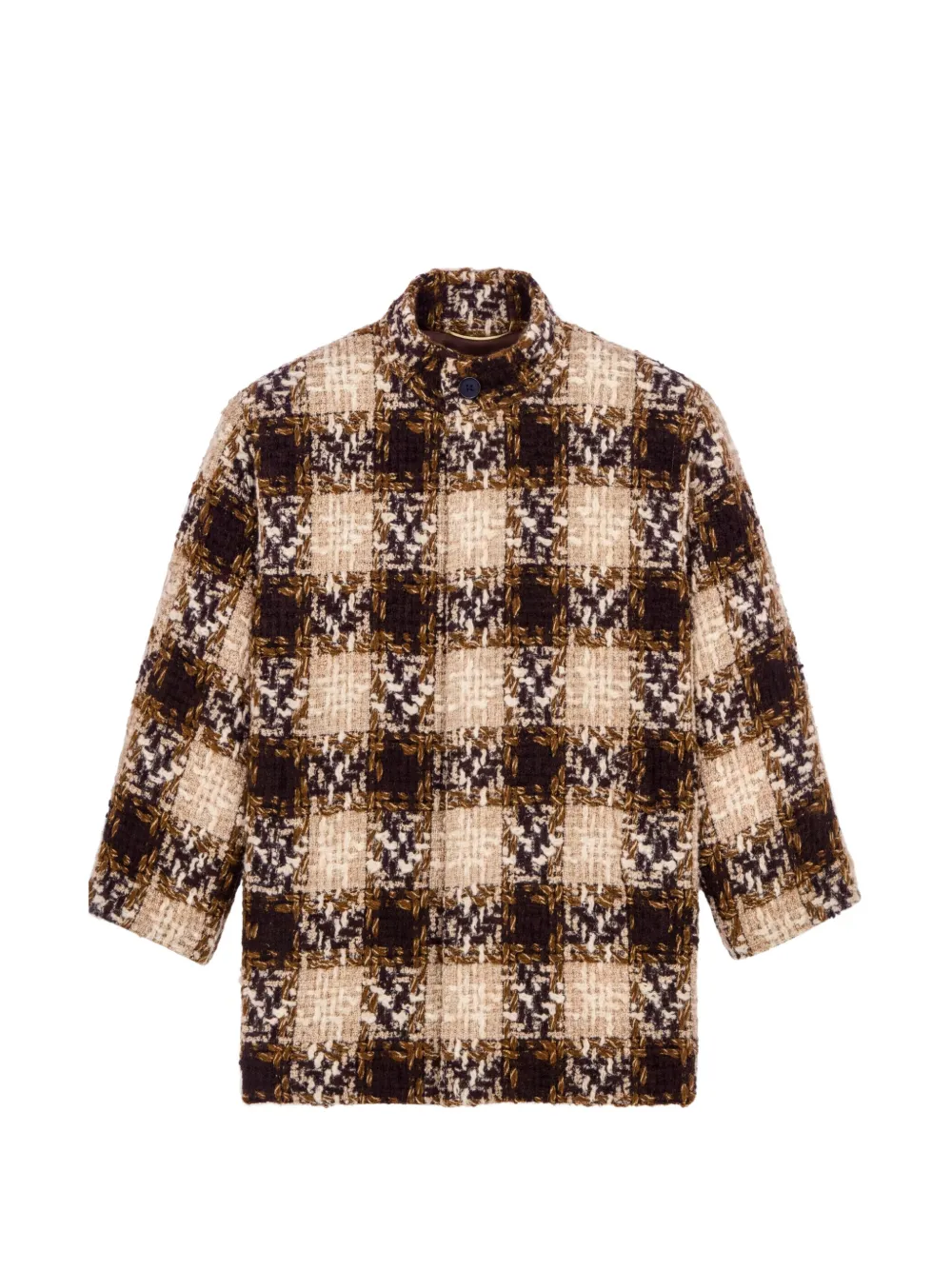 Saint Laurent short coat in check tweed - Nude
