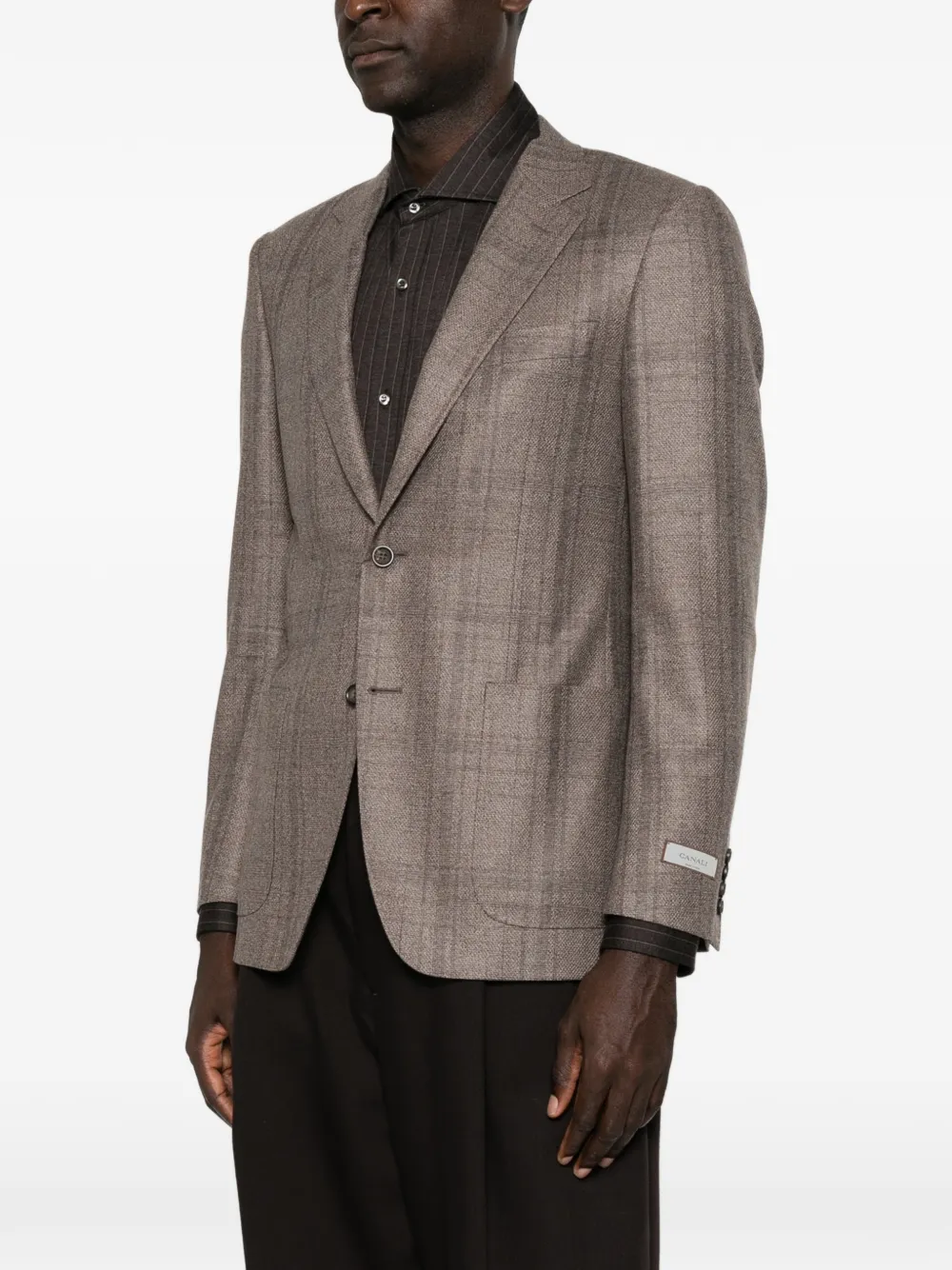 Canali Geruite blazer met gekerfde revers Bruin