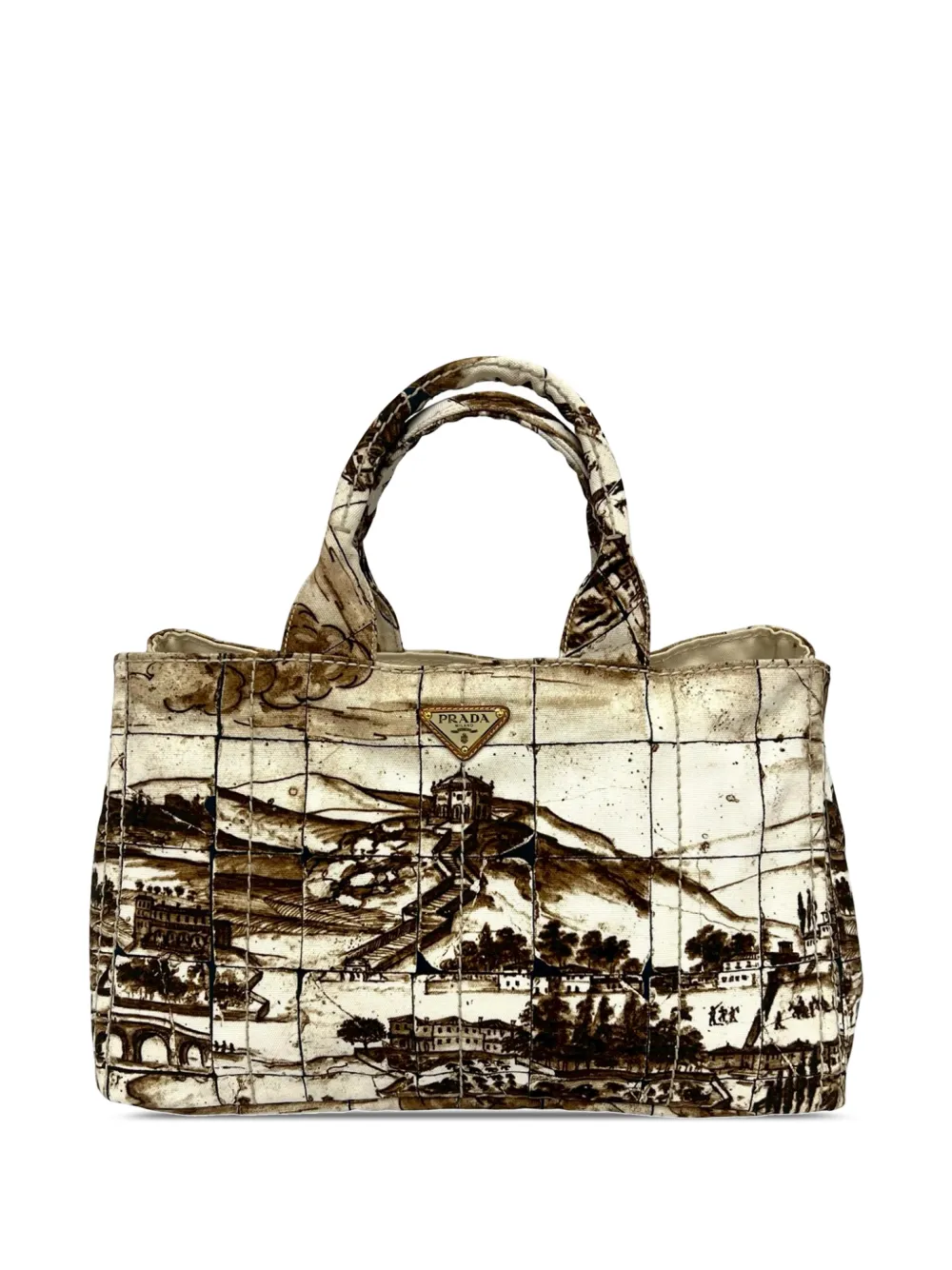 Prada Pre-Owned 2013-2026 Large Canvas Canapa Azulejos satchel - Braun
