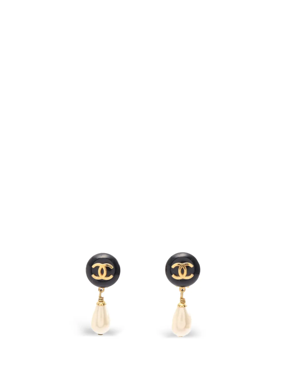 CHANEL Pre-Owned 1995 Coco Mark faux-pearl swing earrings - Nero