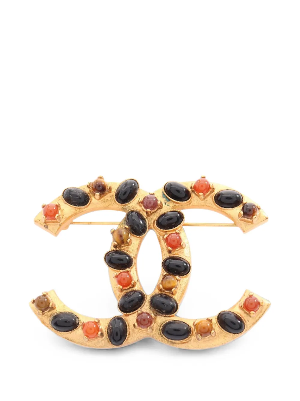 CHANEL Pre-Owned 2001 Coco-Mark stone-embellished brooch - Oro