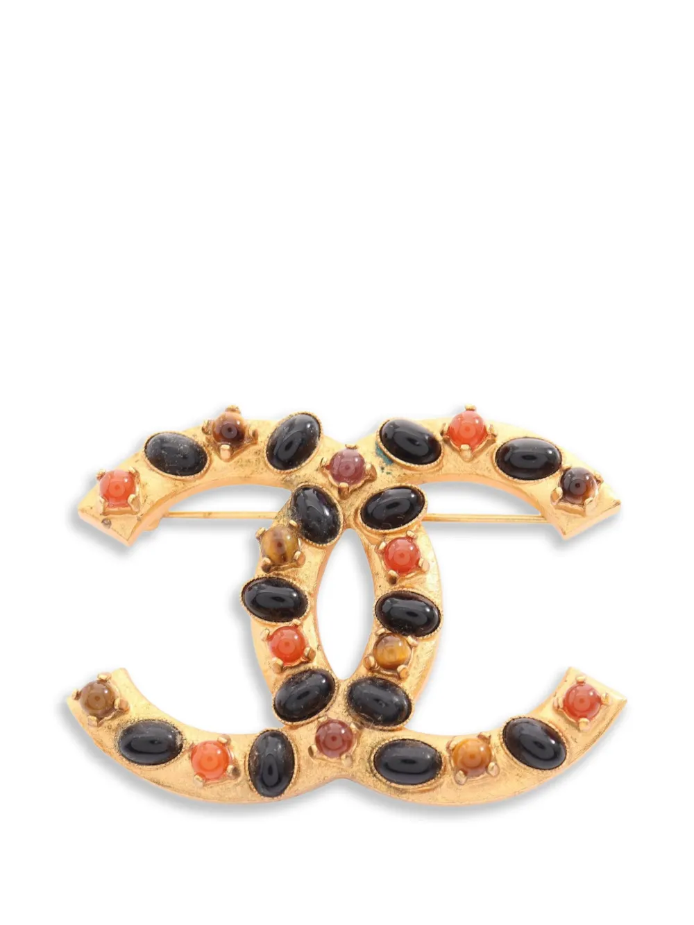 CHANEL Pre-Owned 2001 Coco-Mark stone-embellished brooch - Oro