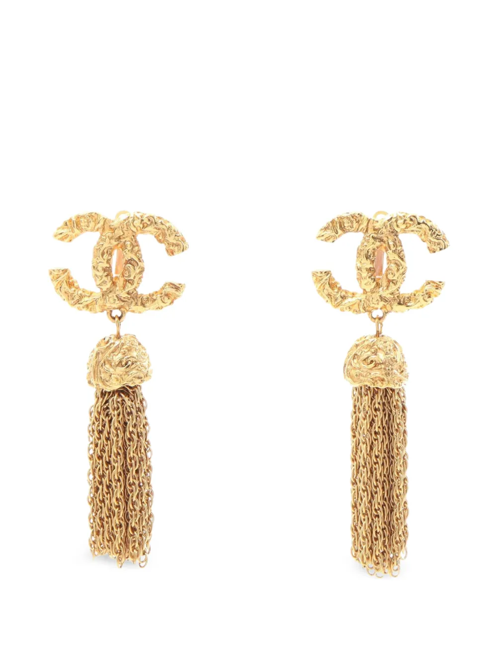 CHANEL Pre-Owned 1993 Coco Mark fringe earrings - Oro