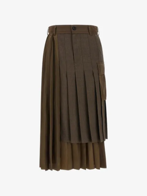sacai mellemlang asymmetrisk nederdel med plisseringer