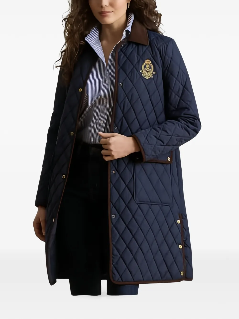 Lauren Ralph Lauren Gewatteerd jack met wapenschild-patch Blauw