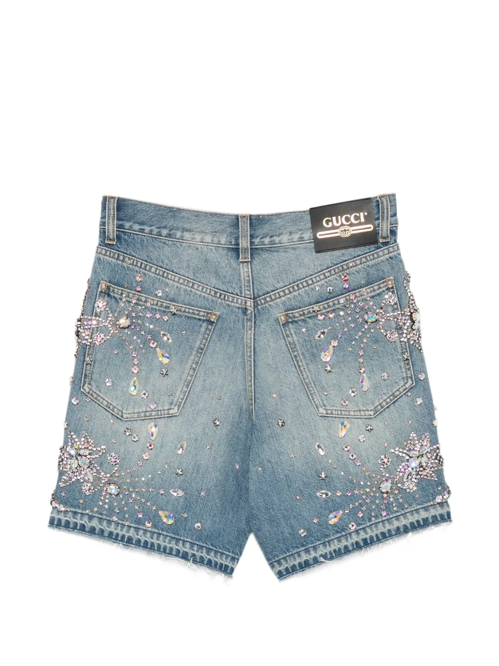Gucci Shorts met gerafelde rand verfraaid met kristallen Blauw