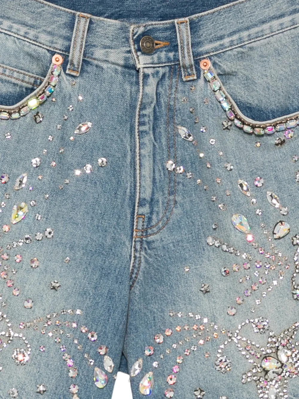 Gucci Shorts met gerafelde rand verfraaid met kristallen Blauw