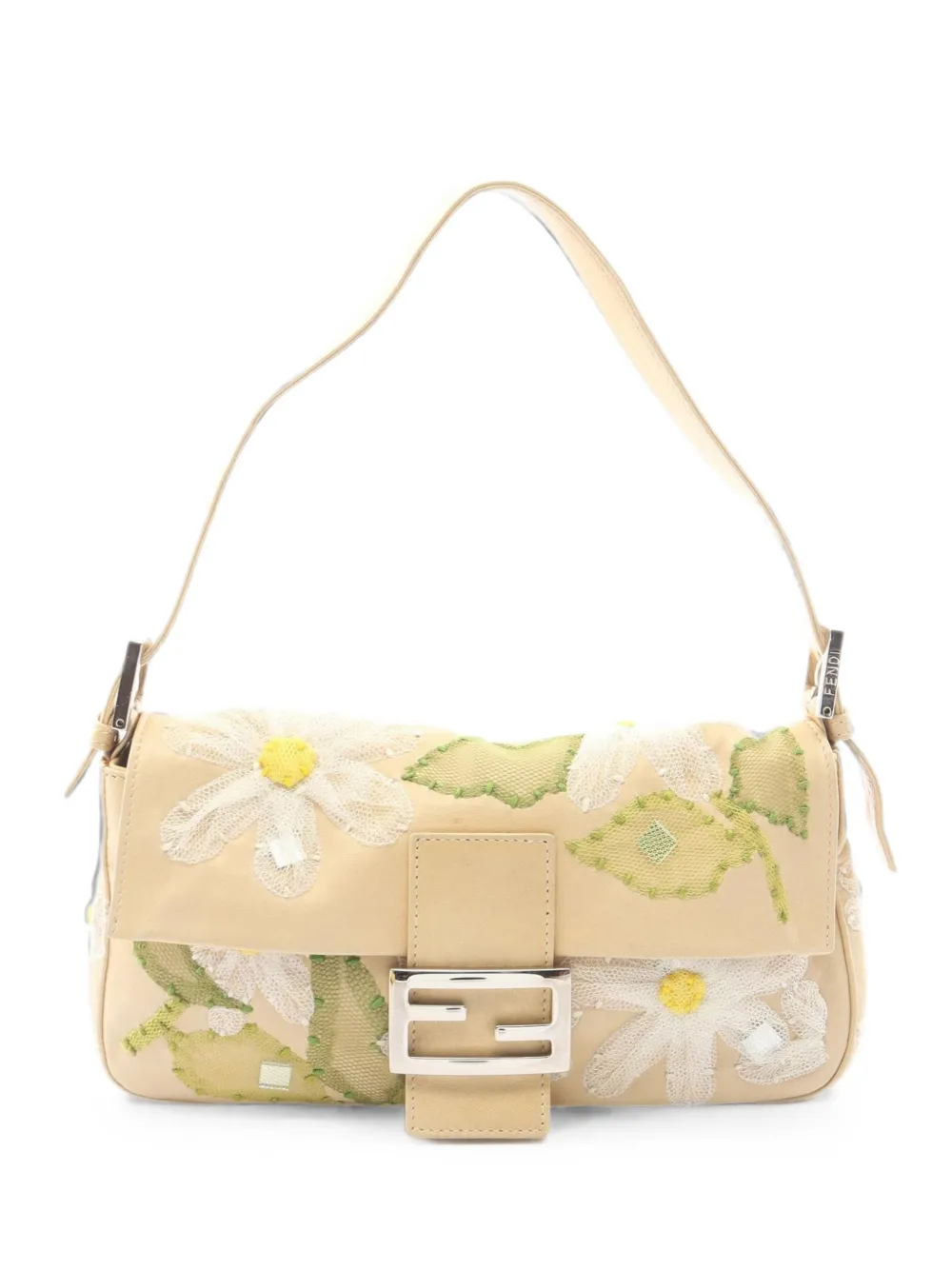 Fendi Pre-Owned 2010s Mamma Baguette flower-embroidered shoulder bag - Toni neutri
